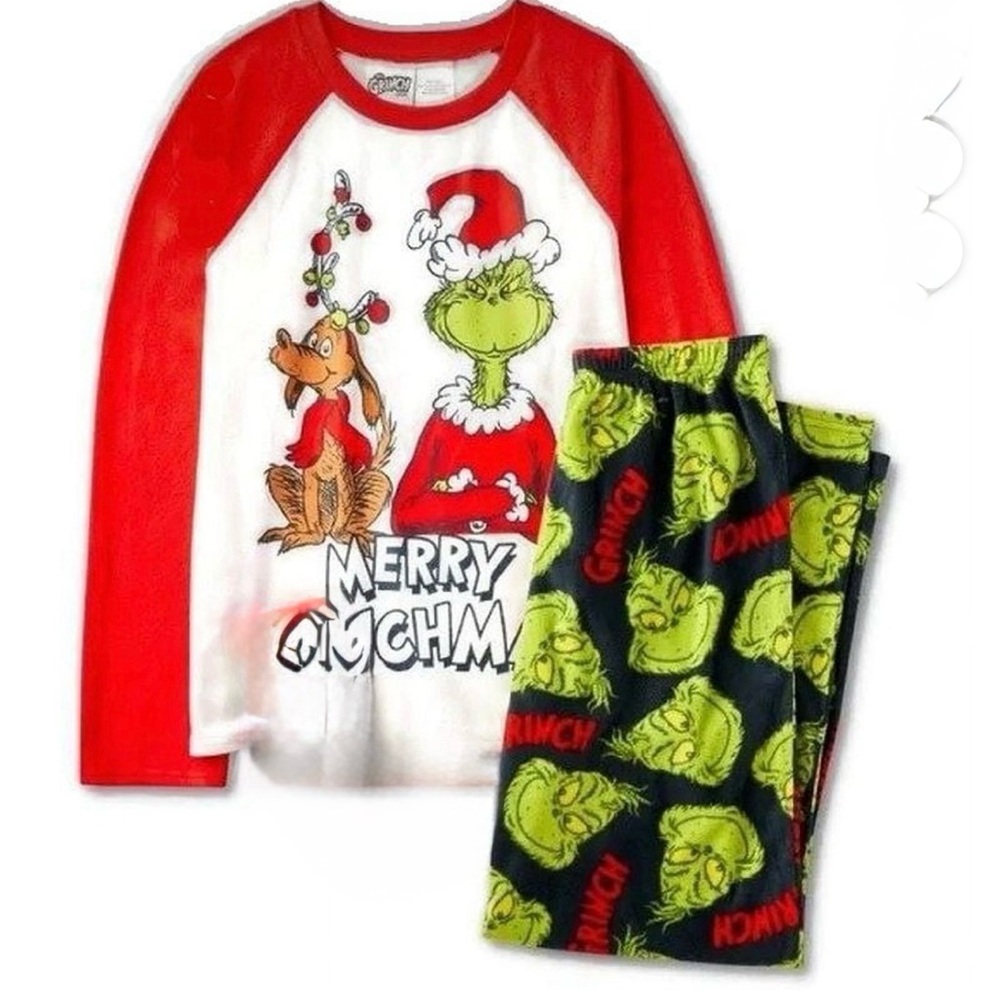 Dr. Seuss The Grinch “Merry Christmas” Fleece Pajamas – Size XS (4/5) – 2-Pc Set